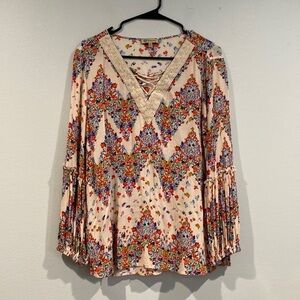 Democracy Floral Patterned Long Sleeve - Lace - Size Large